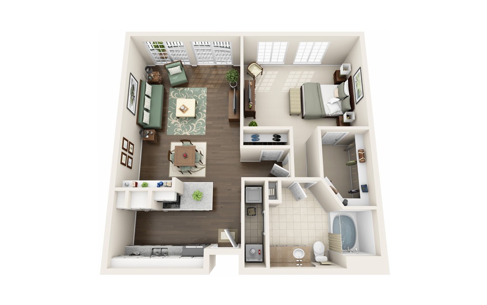 A2 - 1 bedroom floorplan layout with 1 bath and 928 square feet.
