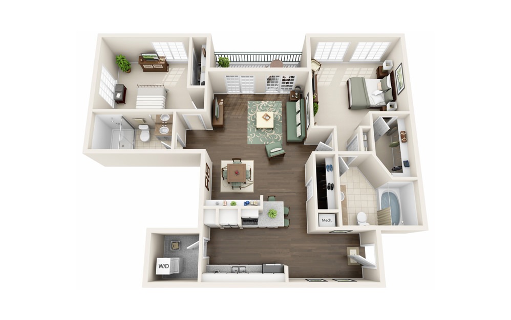 B4 - 2 bedroom floorplan layout with 2 baths and 1337 square feet.