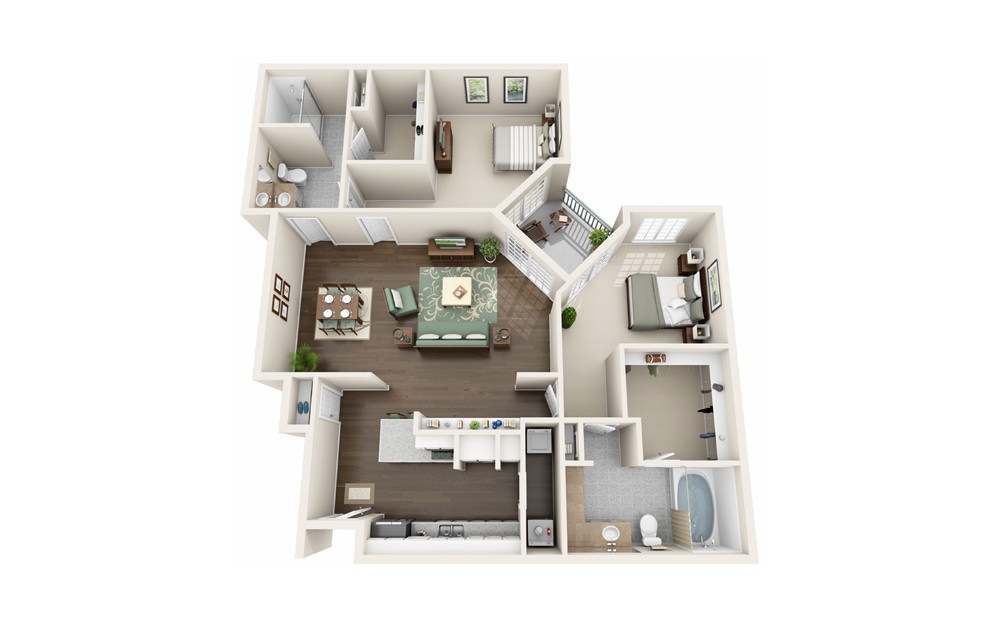 B6 - 2 bedroom floorplan layout with 2 baths and 1428 square feet.