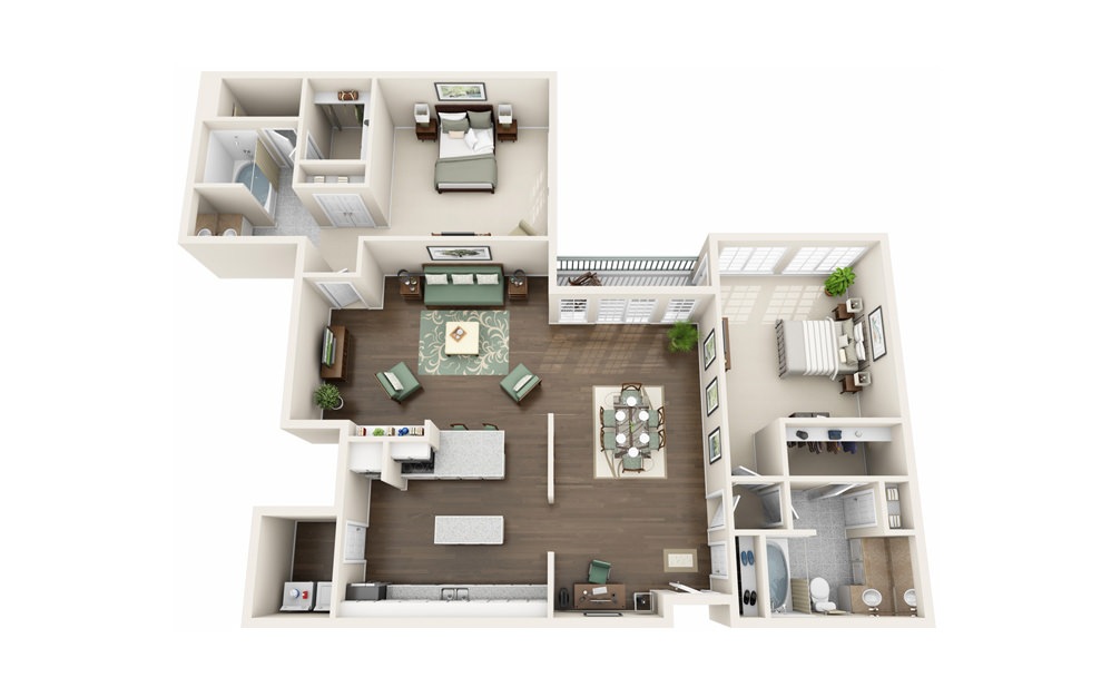 B7 - 2 bedroom floorplan layout with 2 baths and 1665 square feet.