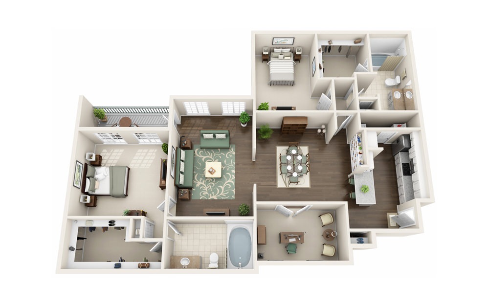 B8 - 2 bedroom floorplan layout with 2 bathrooms and 1886 square feet